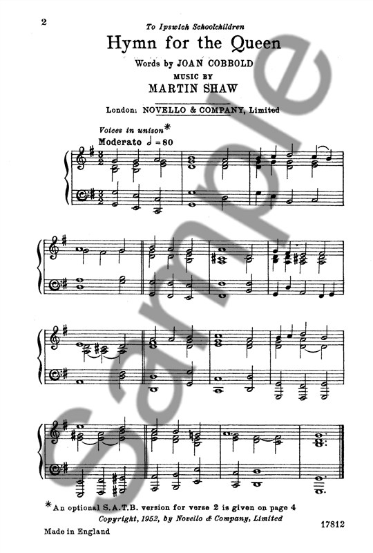 Martin Shaw: Hymn For The Queen for SATB Chorus