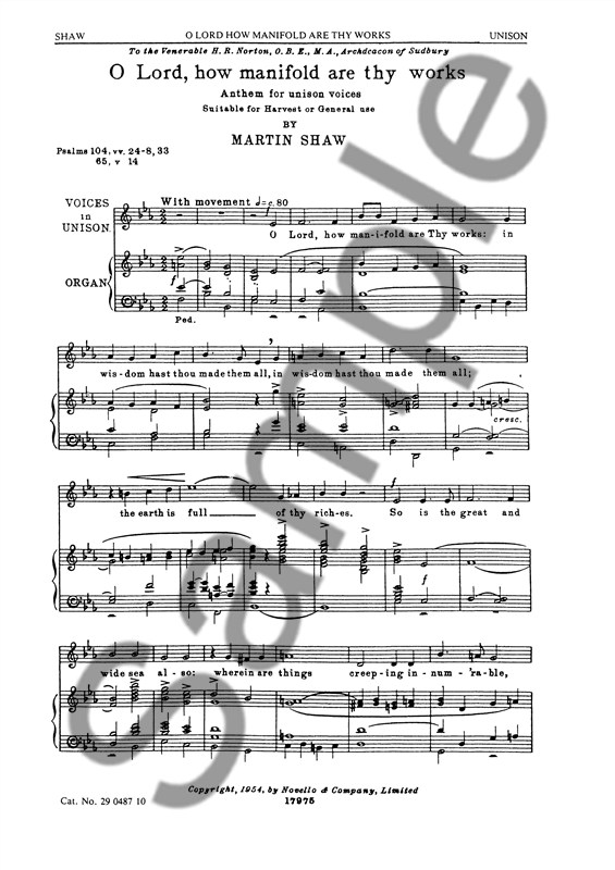 Martin Shaw: O Lord, How Manifold Are Thy Works for Unison Voices