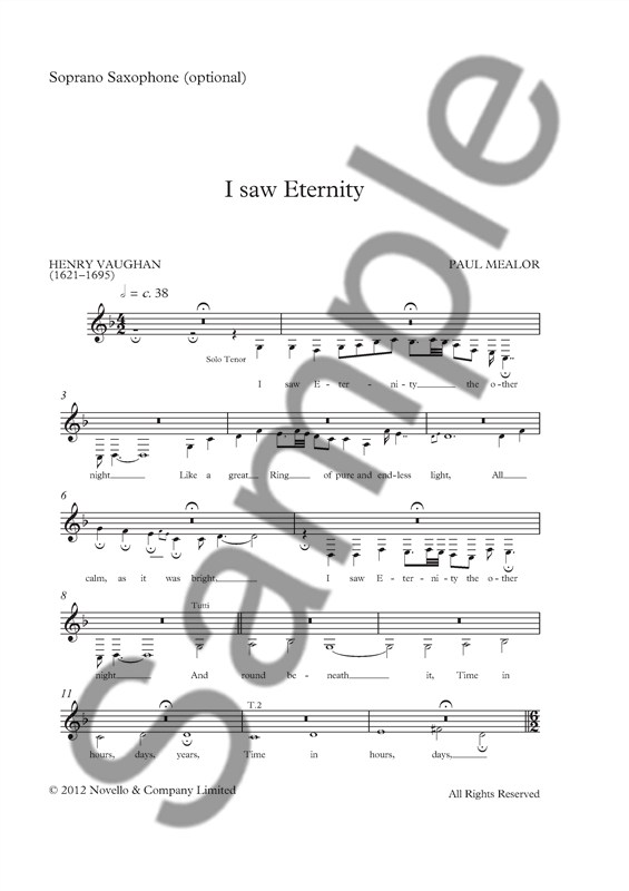 Paul Mealor: I Saw Eternity (Soprano Saxophone Part)