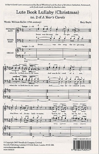 Rory Boyle: A Year's Carols No.2 - Lute Book Lullaby (Christmas)