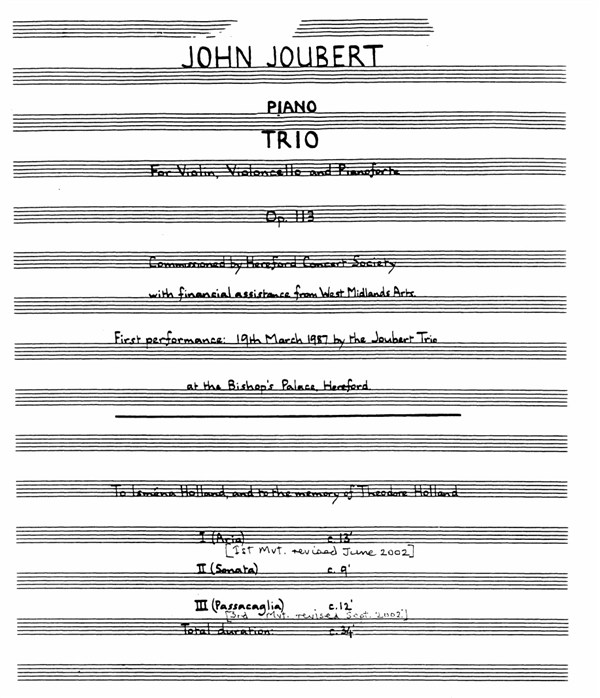 John Joubert: Piano Trio Op.113