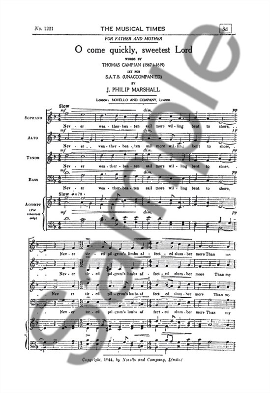 J. Philip Marshall: O Come Quickly, Sweetest Lord