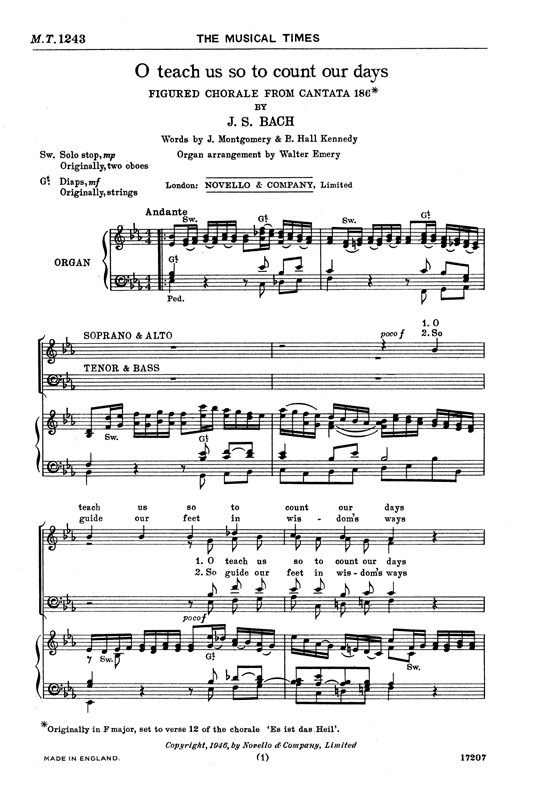 Johann Sebastian Bach: O Teach Us So To Count Our Days