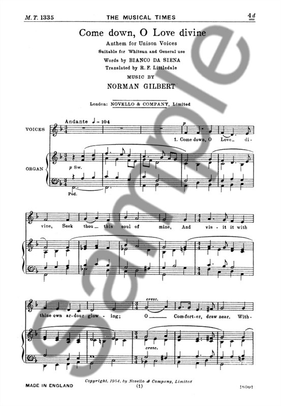 Norman Gilbert: Come Down, O Love Divine