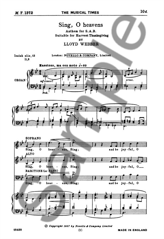 William Lloyd Webber: Sing, O Heavens