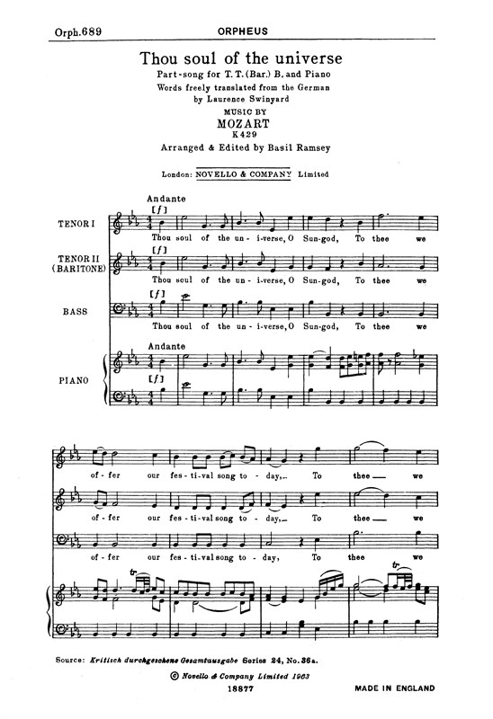 W.A. Mozart: Thou Soul Of The Universe K.429