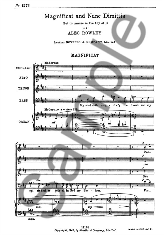 Alec Rowley: Magnificat And Nunc Dimittis In D