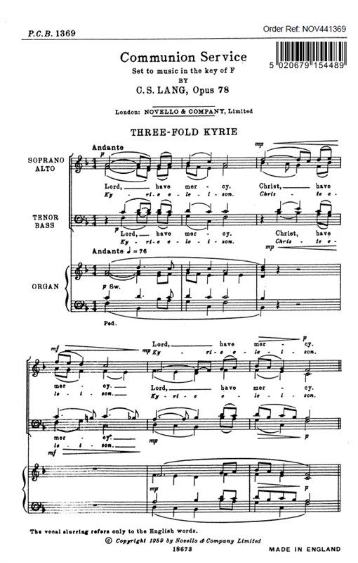 Lang Communion Service In F Satb/ Organ