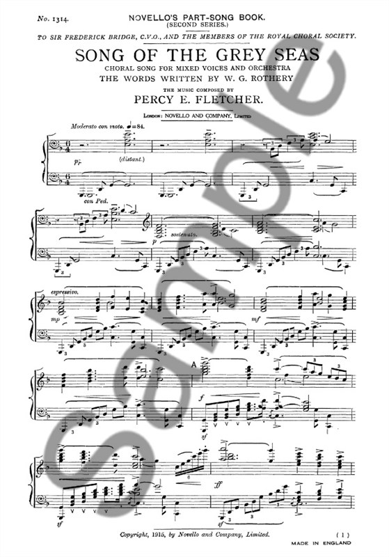 Percy E. Fletcher: Song Of The Grey Seas - For SATB & Piano
