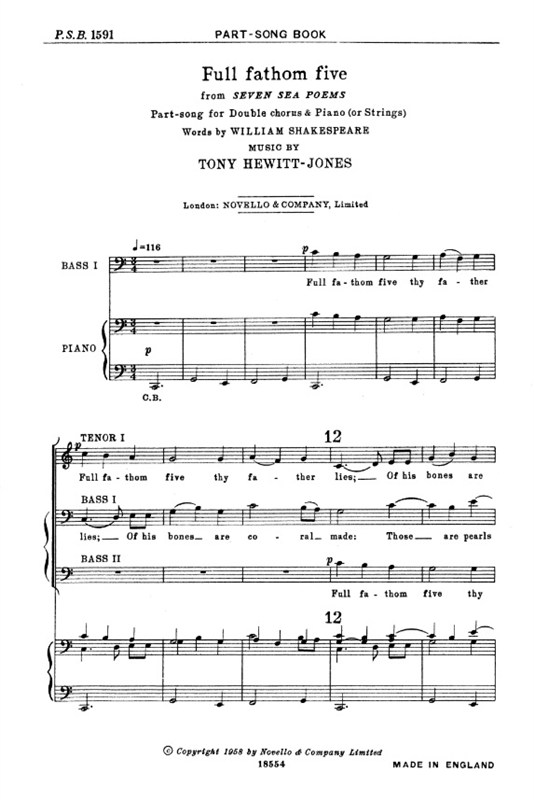 Hewitt-jones, T Full Fathom Five Ssaattbb/Piano
