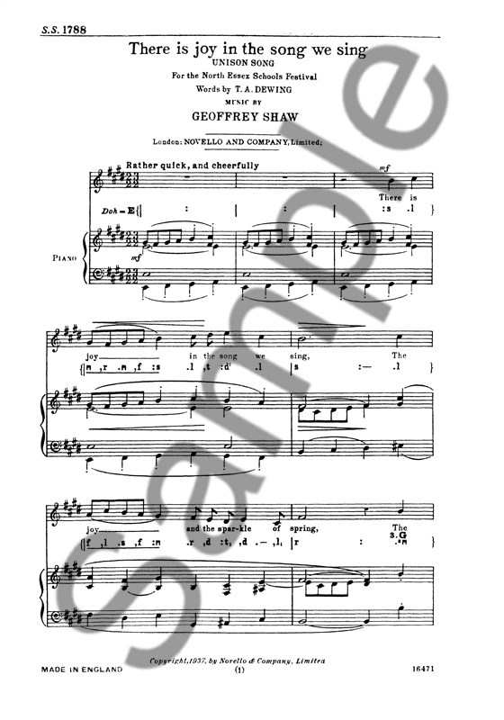 Martin Shaw: There Is Joy In The Song We Sing for Unison Voices and Piano