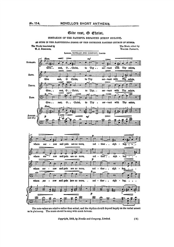 Walter Parratt: Give Rest, O Christ - Contakion of the Faithful Departed (Kieff Melody)