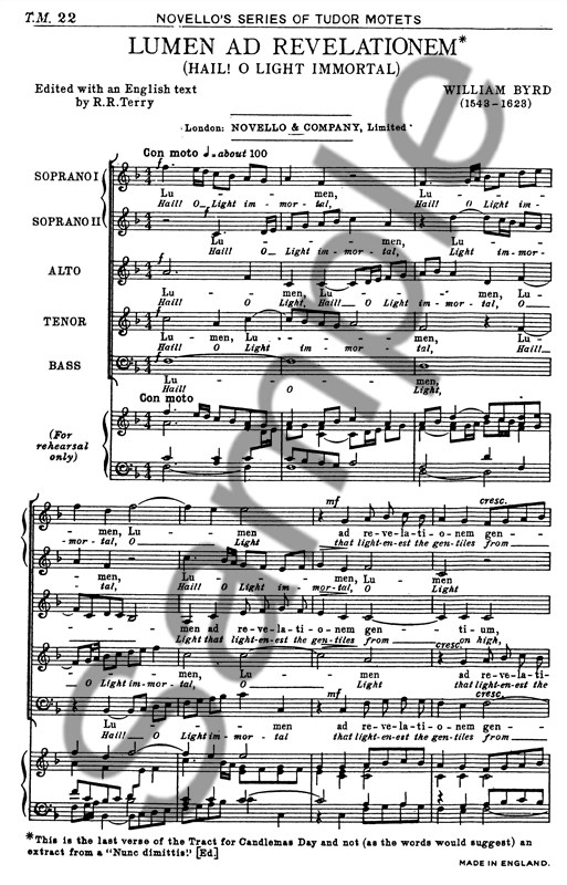 Byrd, W Lumen Ad Revelationem Ssatb/Acc