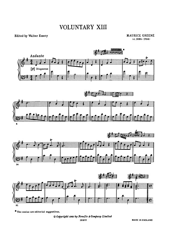 Maurice Greene: Voluntary XIII (Organ)