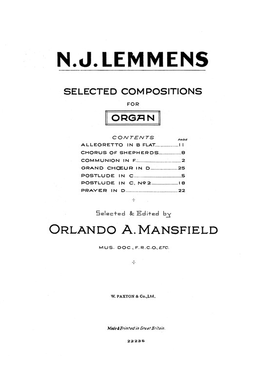 Jaak Nikolaas Lemmens: Selected Compositions Organ