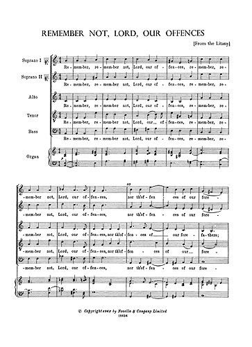 Henry Purcell: Remember Not O Lord, Our Offences (Purcell Society Edition)
