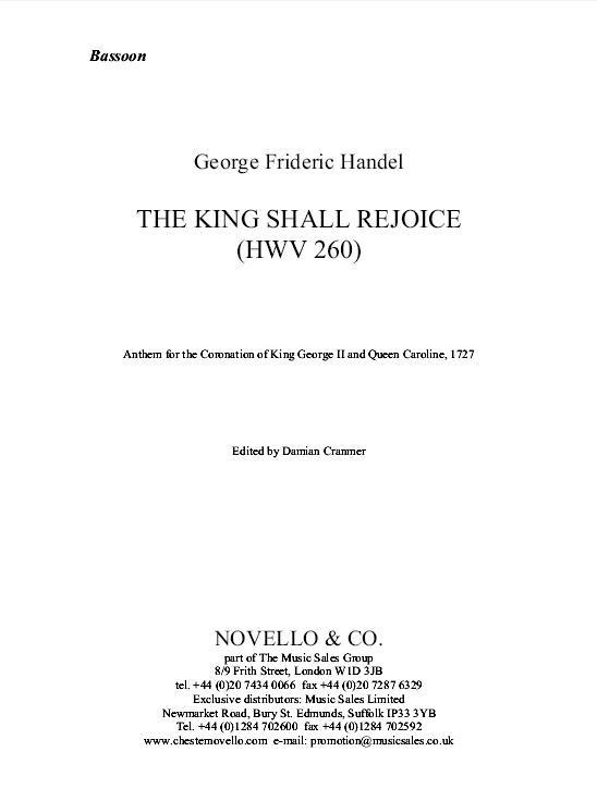 HANDEL GF THE KING SHALL REJOICE (ED CRANMER DAMIAN) ORCH SET OF PARTS