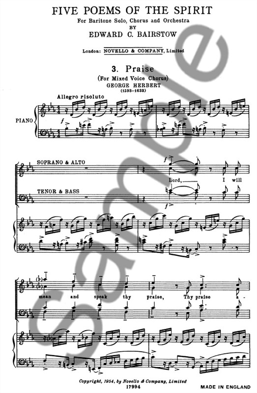 Edward C. Bairstow: Praise (From 'Five Poems Of The Spirit')