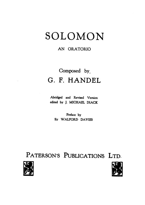 G.F. Handel: Solomon - Vocal Score (Diack)