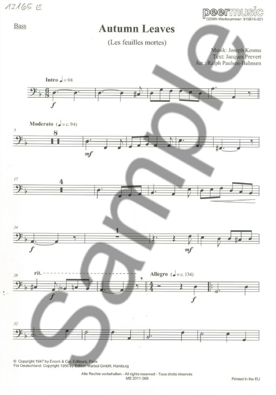 AUTUMN LEAVES GUITAR 4TET BASS PART