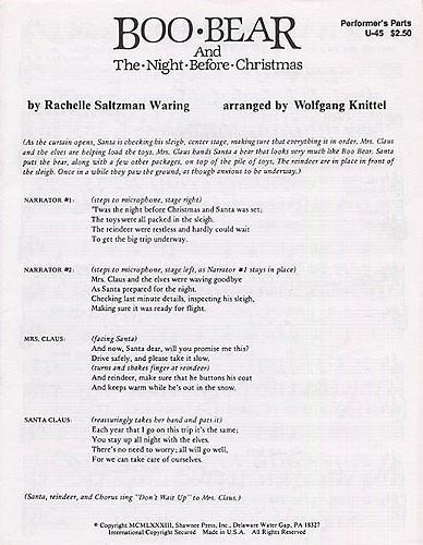 Boo Bear And The Night Before Xmas Choral Part