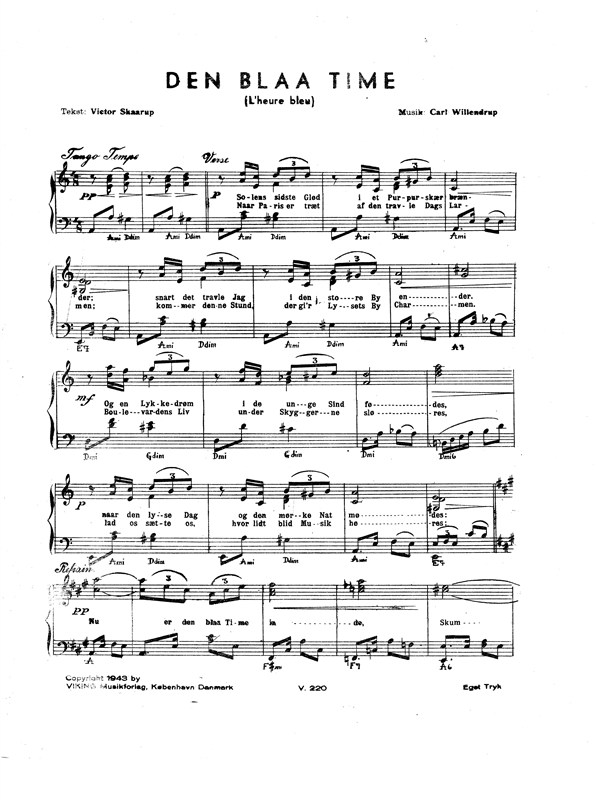 Carl Willendrup: Den Blaa Time (Voice and Piano)