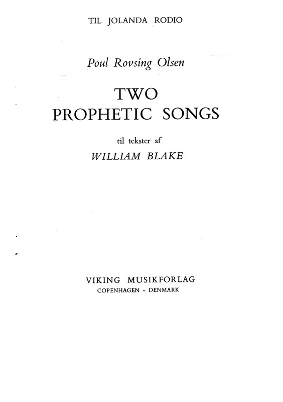 Poul Rovsing Olsen Two Prophetic Songs Sop/Pf