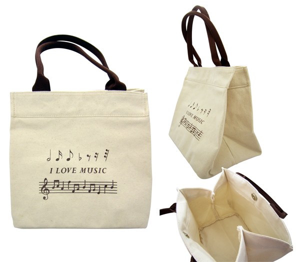 Mini Cotton Tote Bag With "I Love Music" Design
