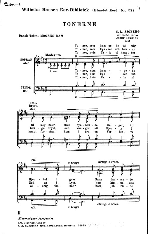 SJOEBERG CL TONERNE BK278 SATB CHORAL