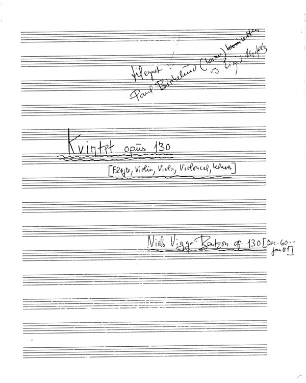 Niels Viggo Bentzon: Kvintet Opus 130 For Violin, Viola, Violoncel, Klava