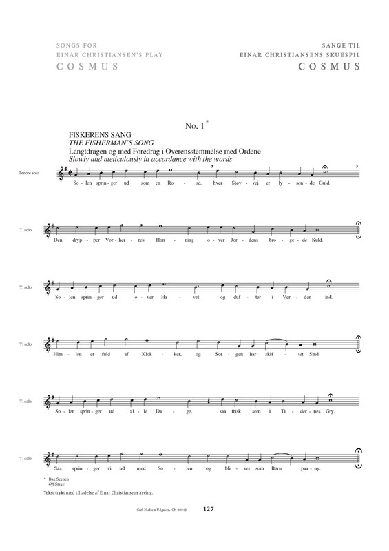 Carl Nielsen: Songs For Einar Christiansen's Play 'Cosmus' (Vocal Score)