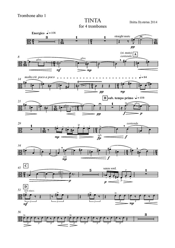 Britta Byström: Tinta - For Four Trombones (Parts)