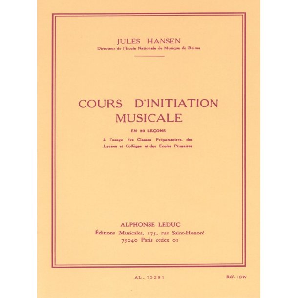 Hansen Cours D'initiation Musicale En 20 Lecons Cle De Sol Book