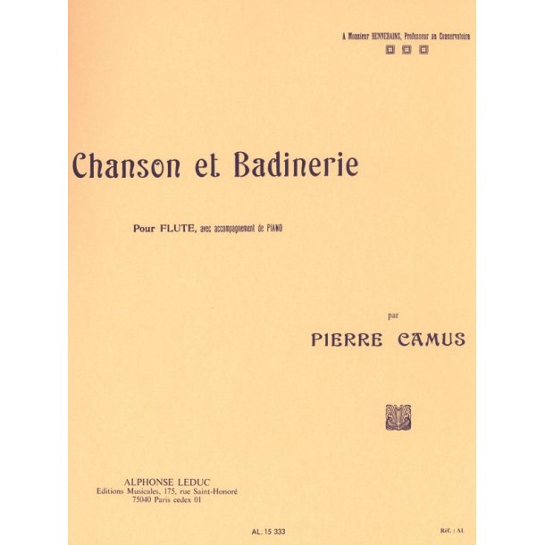 Pierre Camus: Chanson et Badinerie (Flute & Piano)