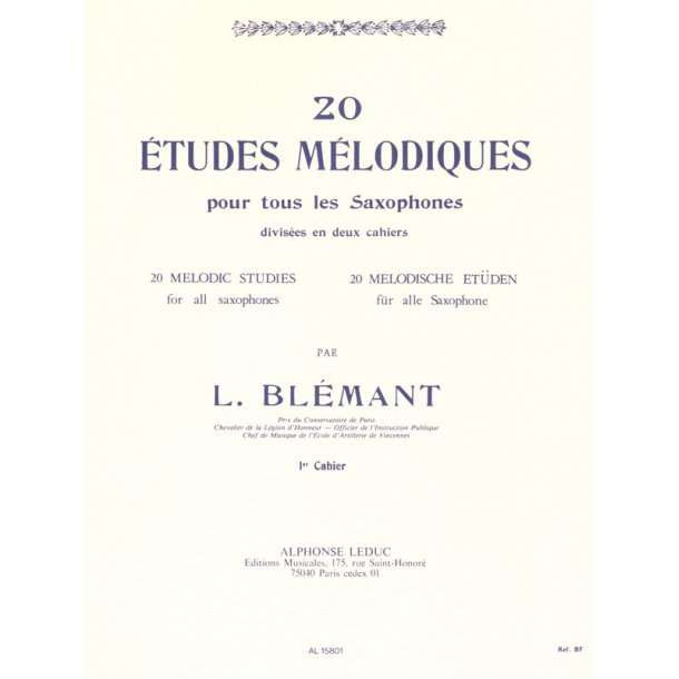 L. Bl&eacute;mant: 20 Etudes m&eacute;lodiques Vol.1 (Saxophone solo)