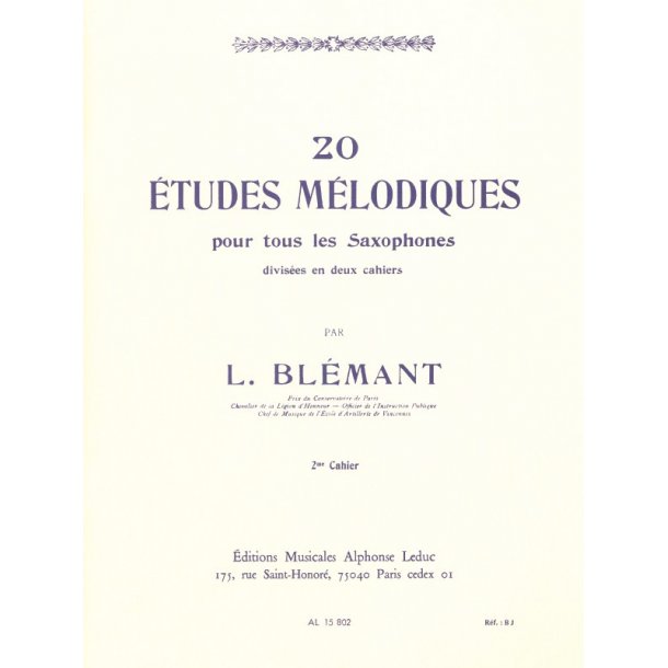 Louis Bl&eacute;mant: 20 Melodic Studies - Volume 2 (Saxophone)