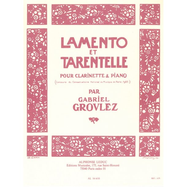 Gabriel Grovlez: Lamento et Tarantelle (Clarinet & Piano)