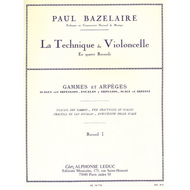 Paul Bazelaire: Cello Method - Scales And Arpeggios, Volume 1