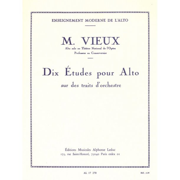 Maurice Vieux: 10 Etudes Pour Alto Sur Des Traits d'Orchestre (Viola)
