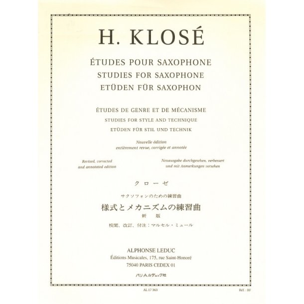 Hyacinthe Klos&eacute;: Studies for style and technique (Saxophone)