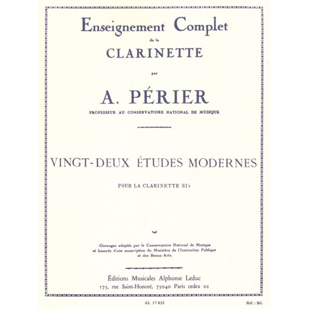 Auguste P&eacute;rier: 22 Etudes modernes (Clarinet solo)