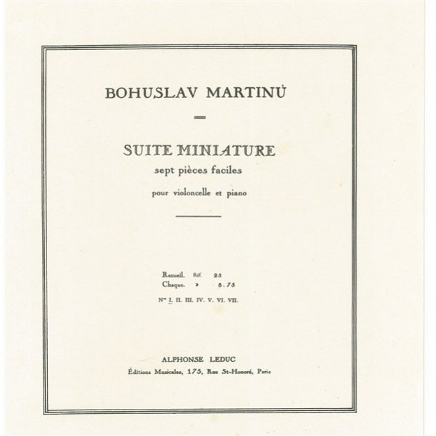Bohuslav Martinu: Suite miniature H192, No.1 (Cello & Piano)