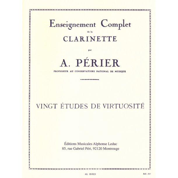 Auguste P&eacute;rier: 20 Etudes de Virtuosit&eacute; (Clarinet solo)