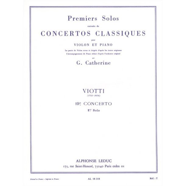 Viotti Premiers Solos Concertos Classiques No 19 (Catherine) Vln/Pf Bk