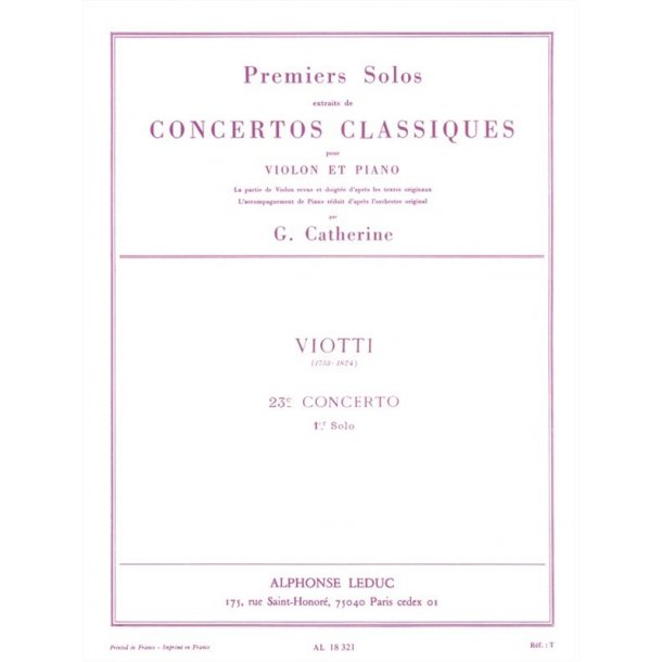 Georges Catherine: First Solos extracted from the Classic Concertos (Viotti''s Concert No. 23), for Violin and Piano