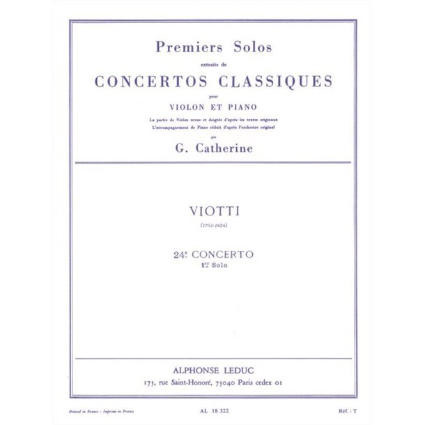 Georges Catherine: First Solos extracted from the Classic Concertos (Viotti's Concert No. 24), for Violin and Piano