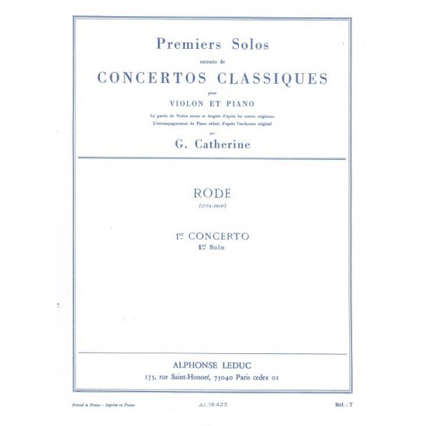 Rode Premiers Solos Concertos Classiques No 1 Violin & Piano Book