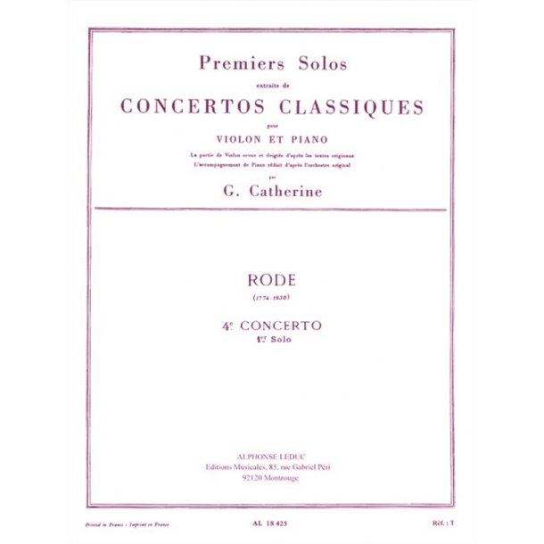 Rode Premiers Solos Concertos Classiques No 4 Violin & Piano Book