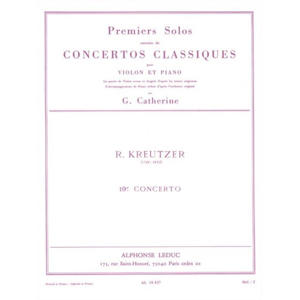 Kreutzer Premiers Solos Concertos Classiques No.19 Violin & Piano Book