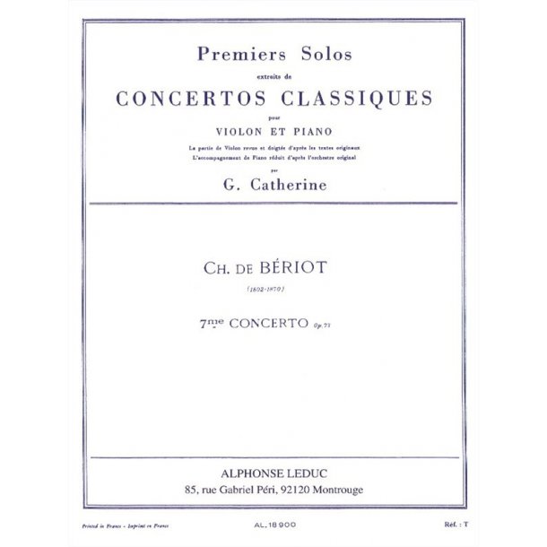 Georges Catherine: First Solos extracted from the Classic Concertos (B&eacute;riot's Concert No. 9), for Violin and Piano